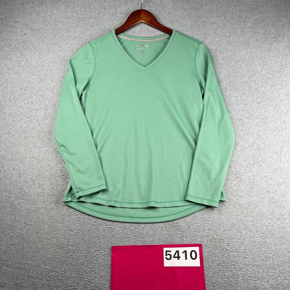 Reel Legends FreeLine V Neck Shirt Womens Medium Green Long Sleeve Pullover